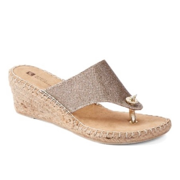 Sz9.5 White Mountain Gold Glitter Beachball wedge slides in GUC - Picture 2 of 11